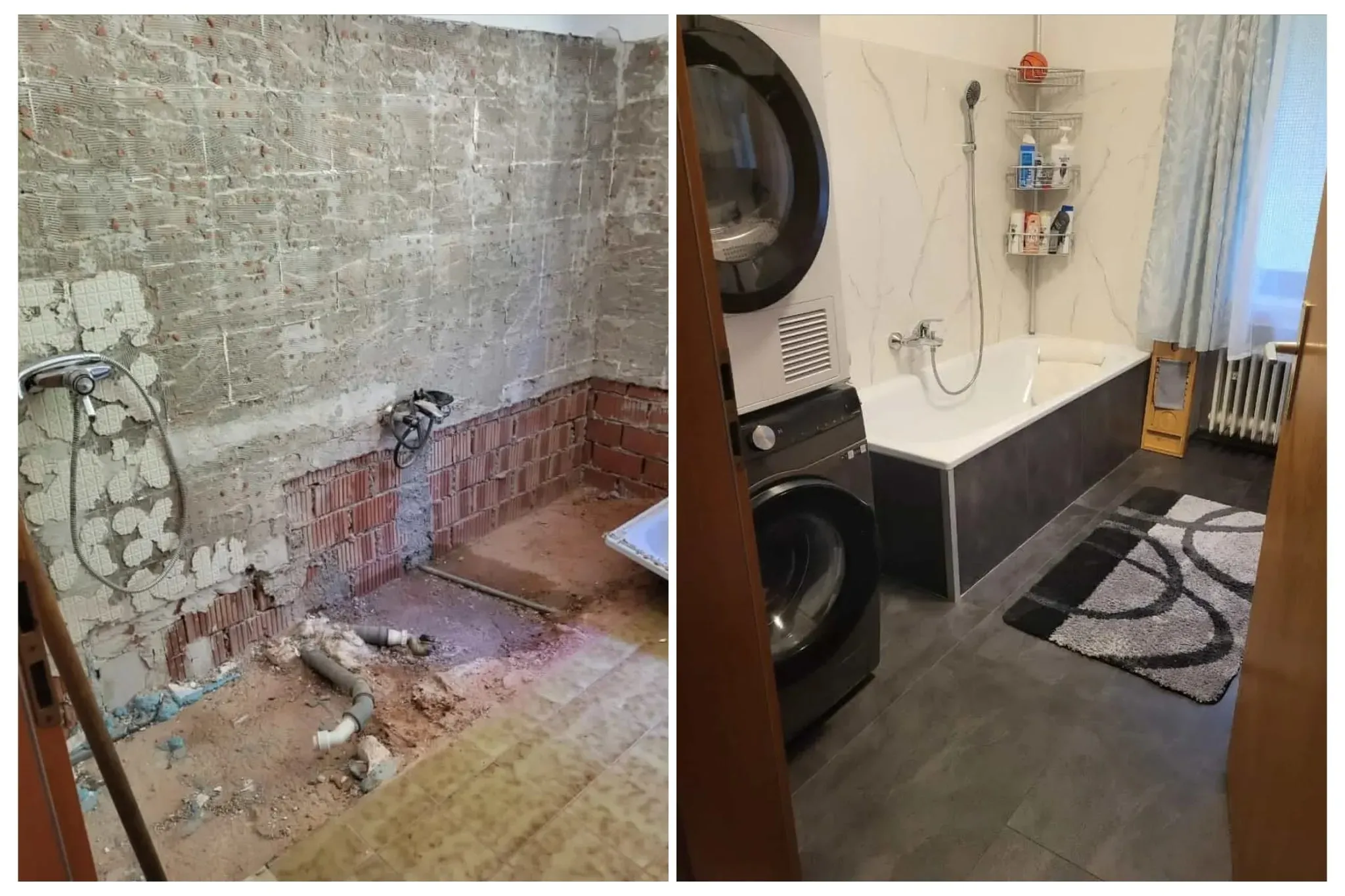 Badezimmer vor und nach der Verkleidung